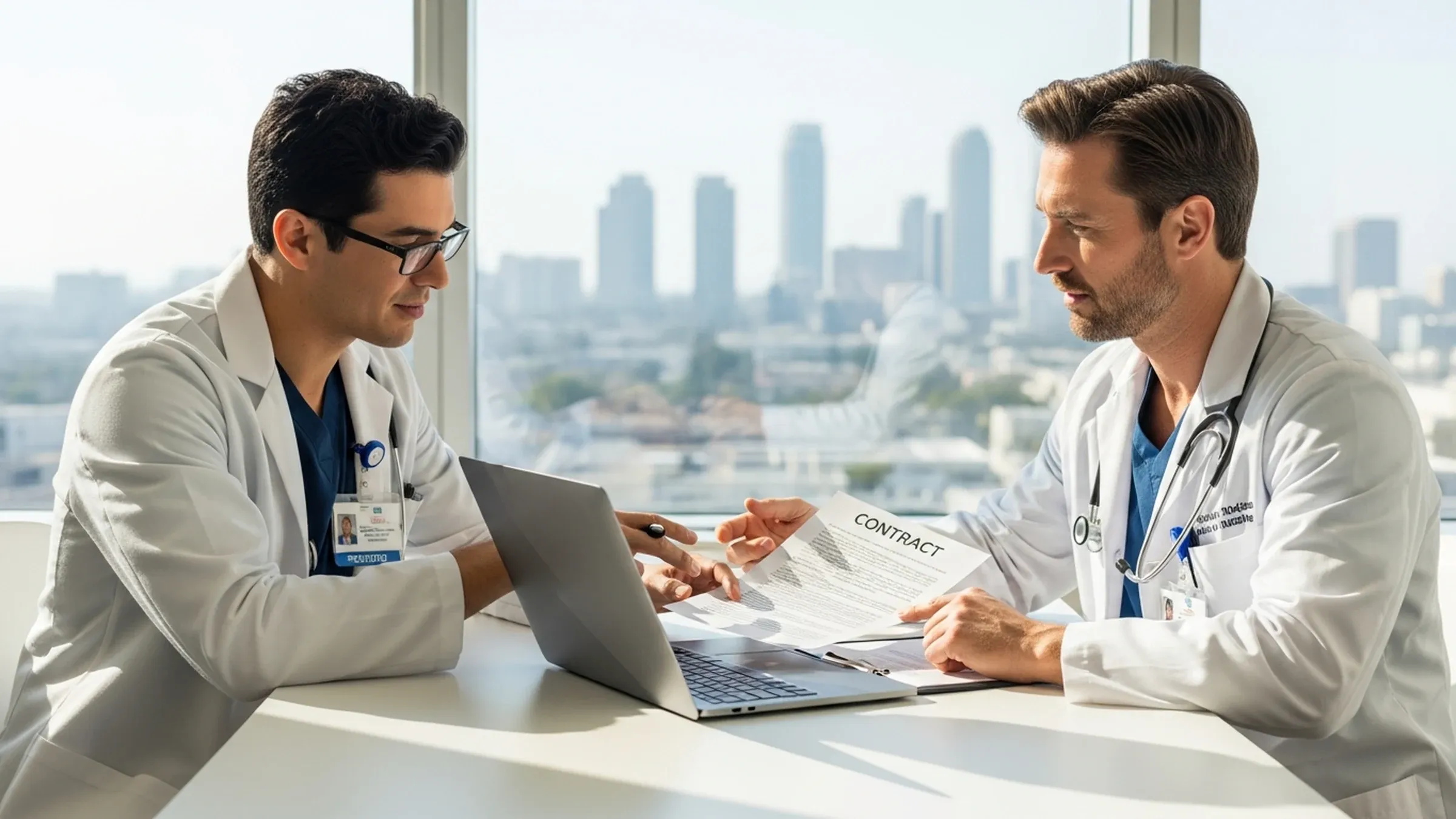 Anesthesiologist salary in California: premium California medical center exterior in warm sunshine