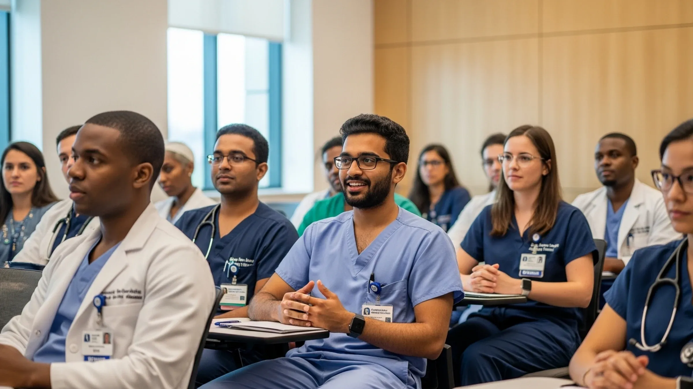 Anesthesiology fellowship: anesthesiology fellow being mentored by an attending physician beside an OR monitor, teaching