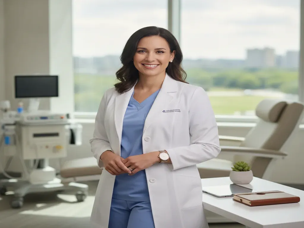 Best anesthesia jobs for work-life balance: happy relaxed nurse anesthetist with balanced lifestyle, smiling in a bright