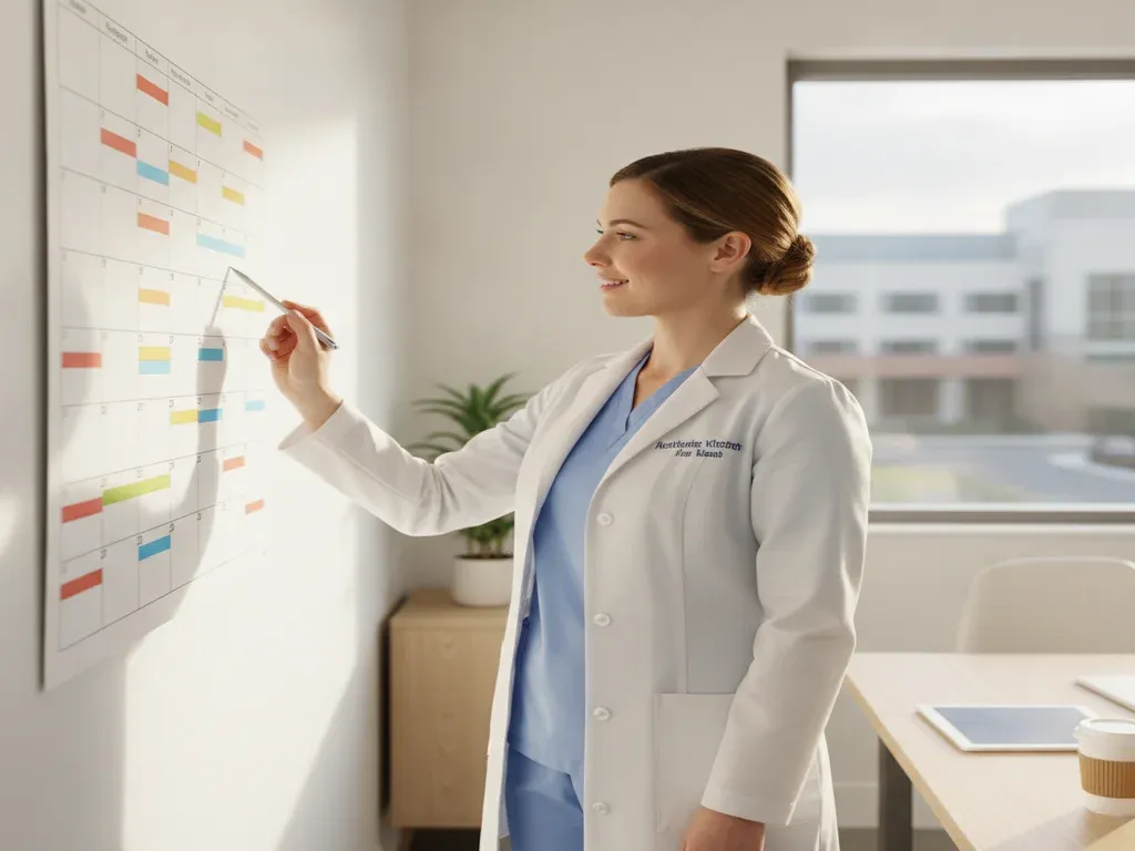 Best anesthesia jobs for work-life balance: anesthesia provider with a flexible schedule reviewing a calendar in a sunlit