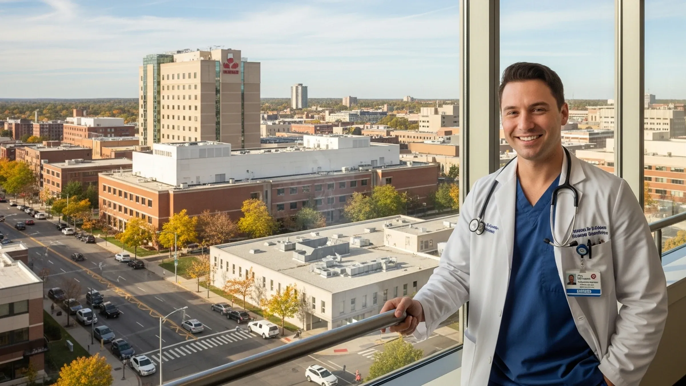Best cities for anesthesia jobs: nurse anesthetist exploring a new city neighborhood on a sunny day
