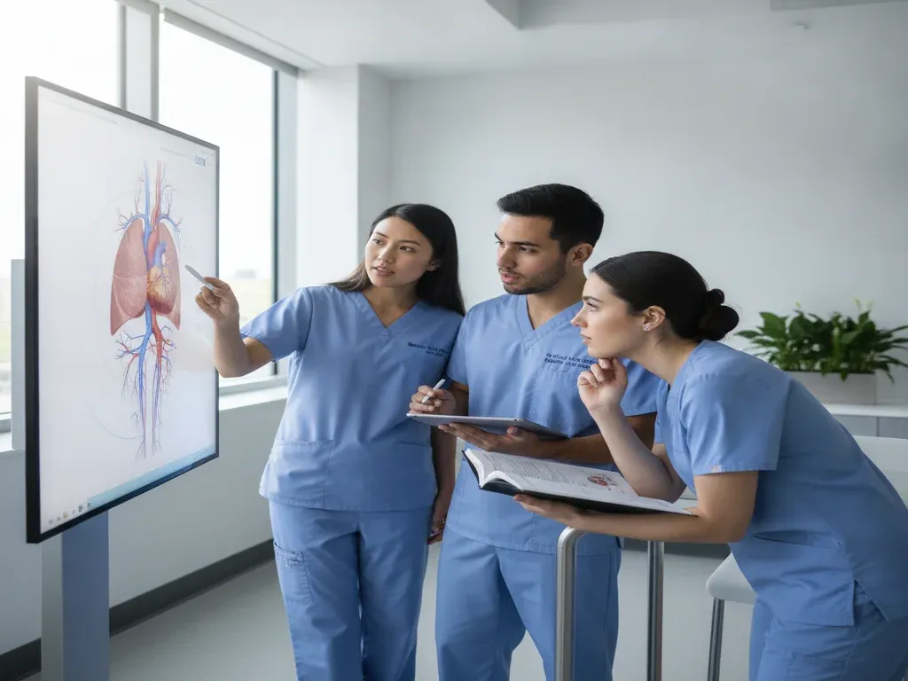 CAA programs: graduate students in a master's anesthesia program studying anatomy on a screen