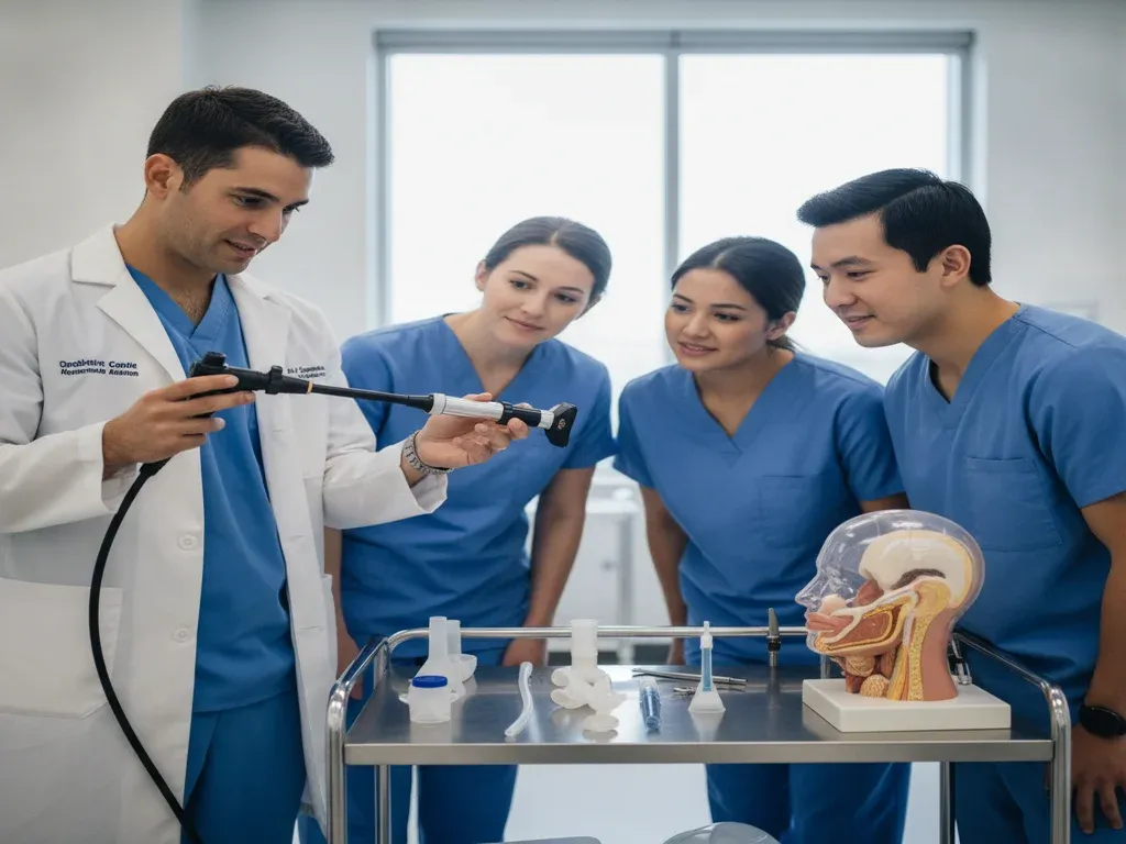 CAA programs: CAA program instructor demonstrating airway equipment to attentive students