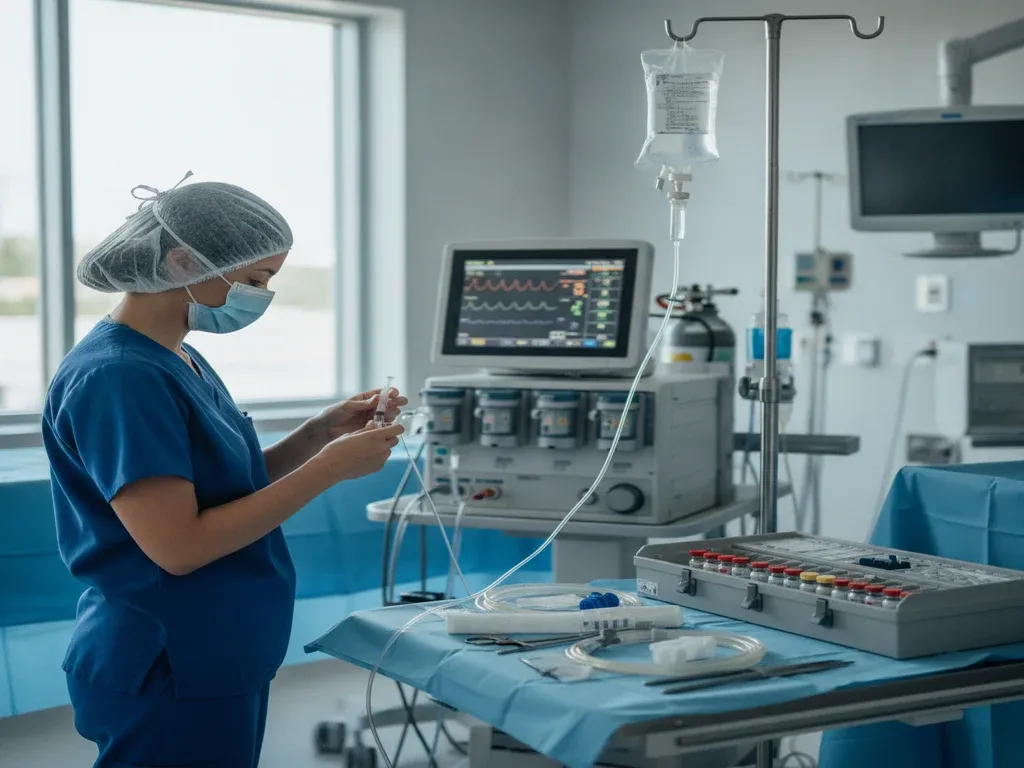 PRN CRNA jobs: per-diem nurse anesthetist preparing anesthesia equipment in an outpatient OR